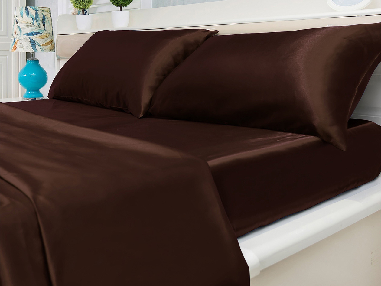 Silky-Soft Satin 4-Piece Sheet Set (Chocolate/Full)