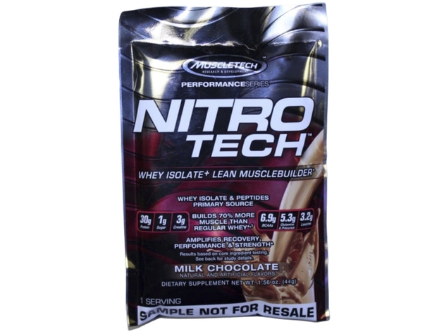 MuscleTech NitroTech Protein Powder Plus Muscle Builder, Milk Chocolate, Single Serving, 44 Grams