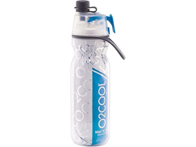 O2Cool 2 in 1 Function Mist N Sip Insulated Water Bottle with Carry-On Loop, High Quality Plastic, Clear
