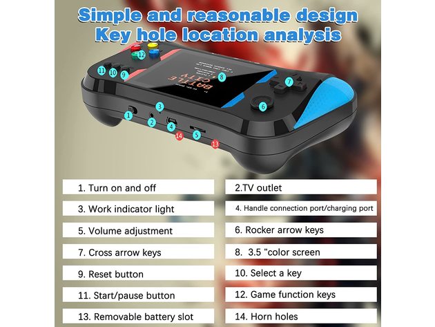 3.5'' LCD Screen Retro Handheld Video Game Console Preloaded with 500 Classic Games 
