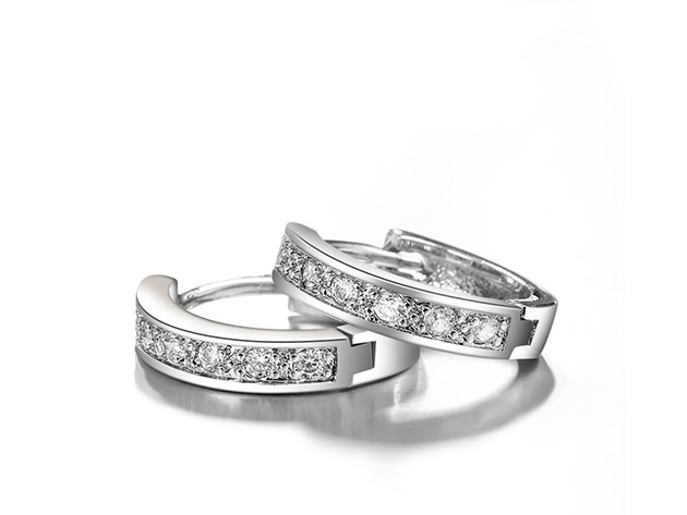 18K White Gold Huggie Earrings Paved with Swarovski Crystals