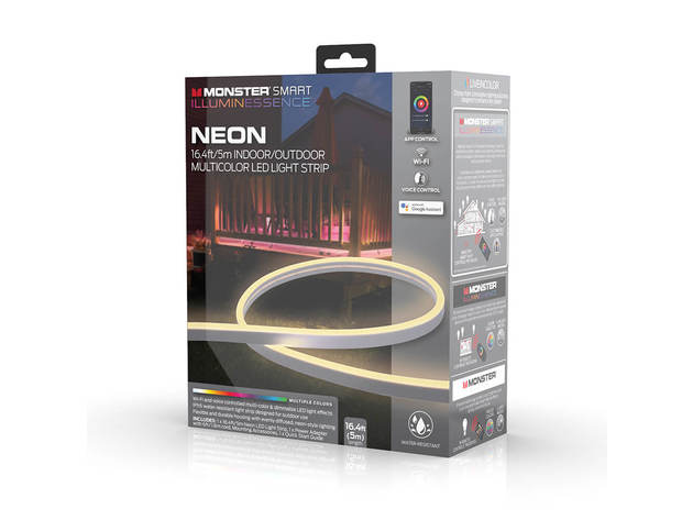 Monster MLB71033RGB 16.4ft Neon Smart Indoor/Outdoor Multi-Color LED Light Strip
