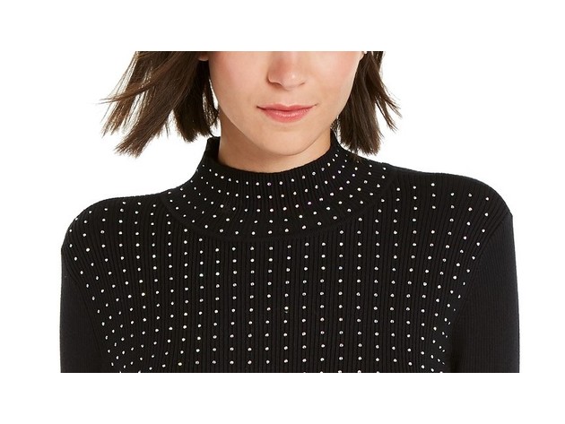 INC International Concepts Women's Iridescent-Studded Mock-Neck Sweater Black Size Medium