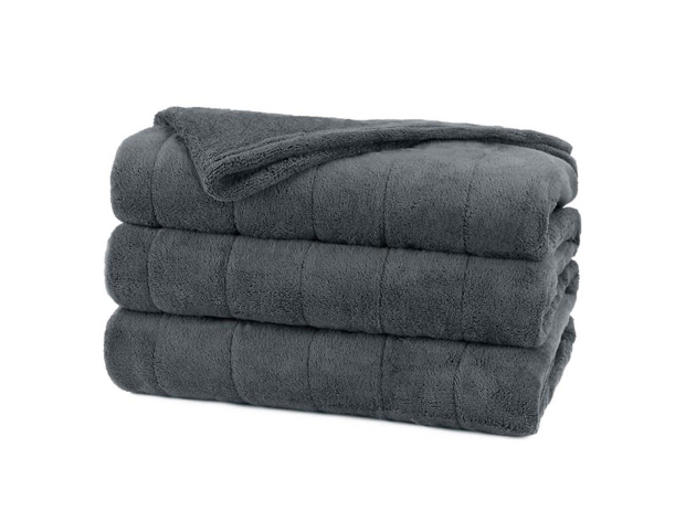 Sunbeam Channeled Soft Microplush Electric Heated Warming Blanket Queen G9 Slate Gray Washable Auto Shut Off 10 Heat Settings - Slate