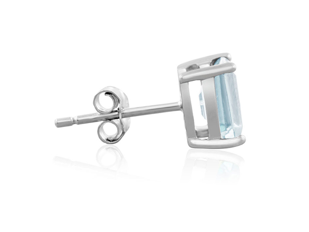 Emerald Cut Aquamarine Earrings In Sterling Silver