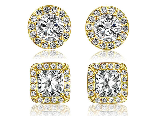 18K Gold Plated Halo Stud Earrings w/ Swarovski Elements - Product Image