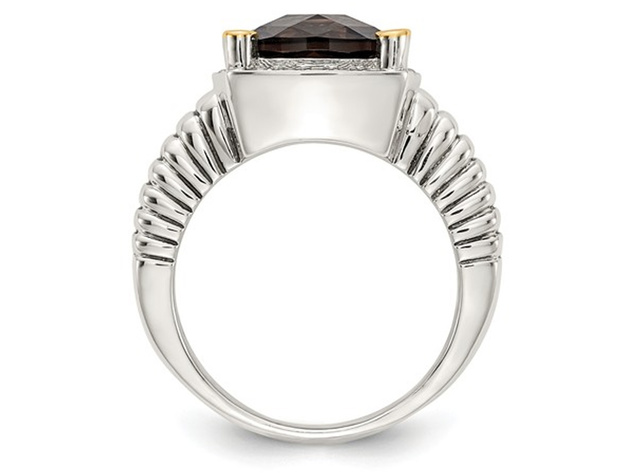 3.60 Carat (ctw) Smokey Quartz Cable Ring in Sterling Silver with 14K Gold Accents - 8