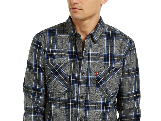 Levi's Men Crance Plaid Flannel Shirt Gray Size XX-Large