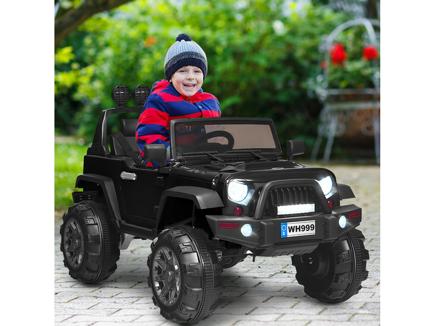 Costway 12V Kids Ride On Truck RC Car w/ LED Lights Music Trunk - Black