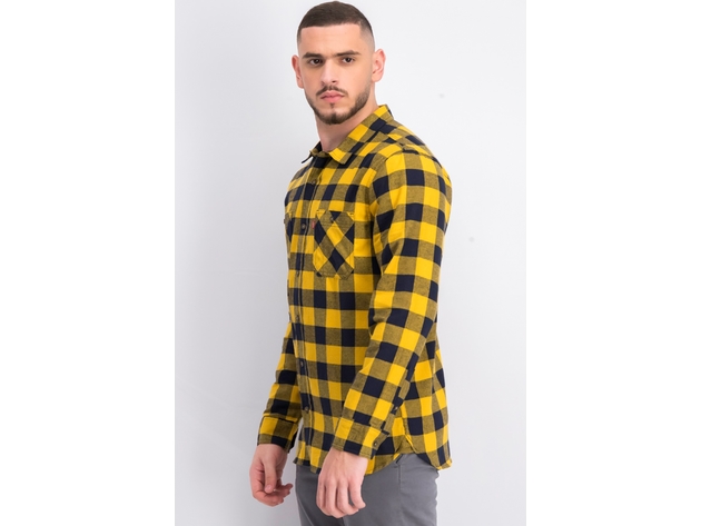 Levi's Men's Buffalo Plaid Flannel Shirt Yellow Size Large | StackSocial