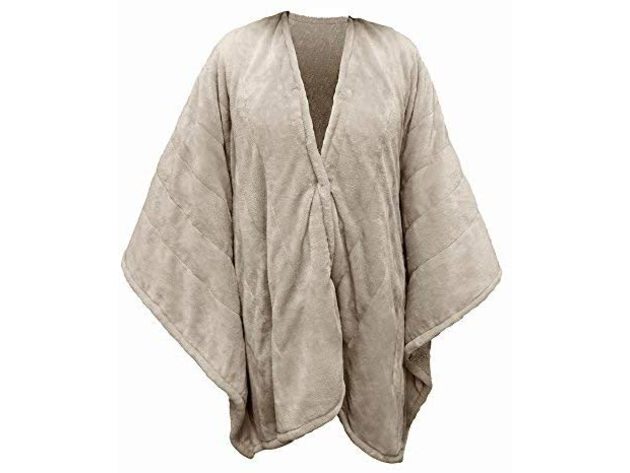 Serta Fleece Electric Heated Warming Snuggler Cape Wrap Sand - Sand
