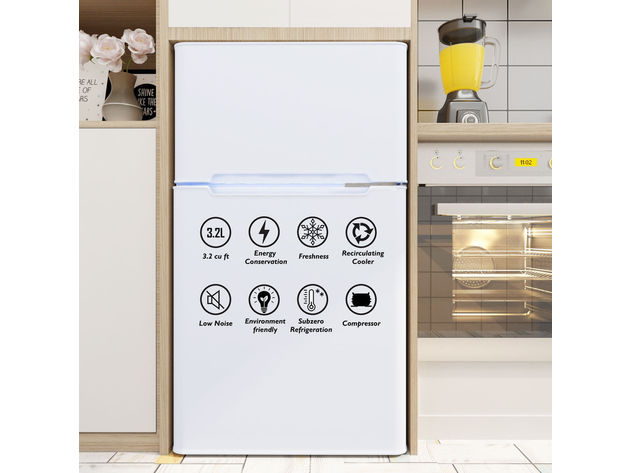 Costway Refrigerator Small Freezer Cooler Fridge Compact 3.2 cu ft. Unit - White