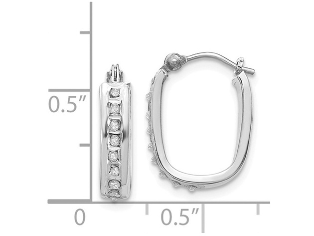 Accent Diamond Squared Hoop Earrings in 14K White Gold (2/3 Inch)