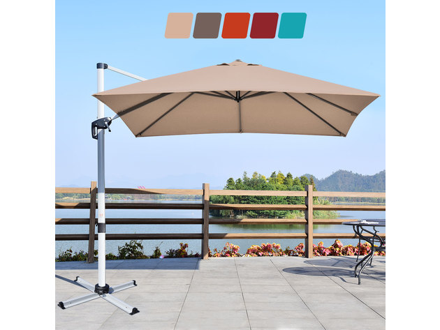 10Ft Square Patio Offset Cantilever Umbrella 360 Degree Tilt Aluminum - Tan