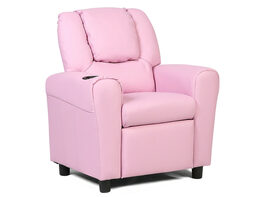 Costway Kids Recliner Armchair Children's Furniture Sofa Seat Couch Chair w/Cup Holder Pink
