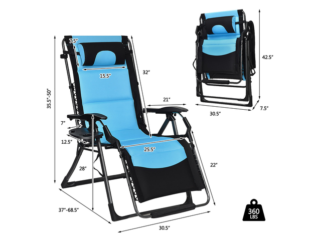 Costway Outdoor Folding Padded Zero Gravity Oversized Patio Recliner Chaise - Blue/Black