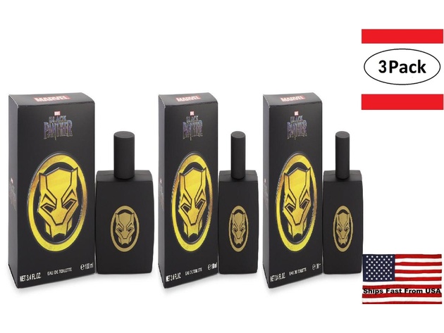 3 Pack BLACK PANTHER Marvel by Marvel Eau De Toilette Spray 3.4 oz for Men