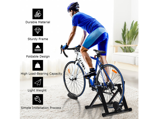 Costway Bike Trainer Folding Bicycle Indoor Exercise Training Stand - Black