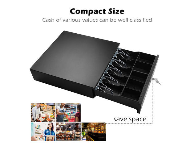 Costway Cash Drawer Box Works Compatible Epson POS Printers w/5 Bill & 5 Coin Tray Black