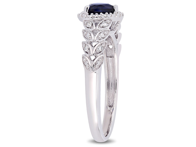1/2 Carat (ctw) Lab Created Blue Sapphire Heart Promise Ring in 10K White Gold with Diamonds - 9