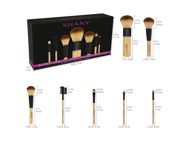 SHANY Bamboo Brush Set - Vegan Brushes With Premium Synthetic Hair & Cotton Pouch - 7pc