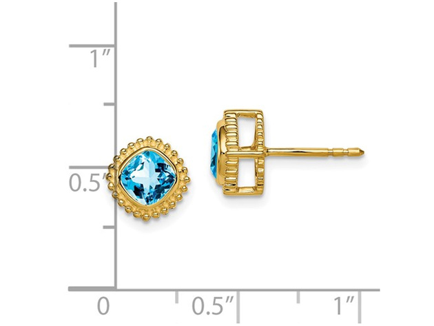 1.40 Carat (ctw) Blue Topaz Button Earrings in 14K Yellow Gold