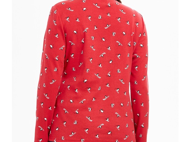 Karen Scott Women's Skiing Penguins Printed Mock-Neck Top Bright Red Size XX Large