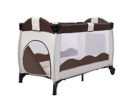 Costway Coffee Baby Crib Playpen Playard Pack Travel Infant Bassinet Bed Foldable - Coffee