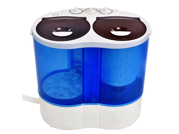 Costway Portable Mini Washing Machine Compact Twin Tub 15.4lbs Washer Spin Spinner White/Blue