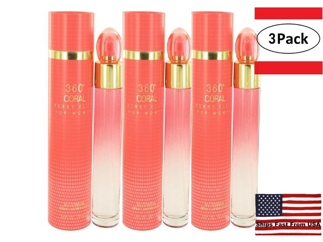 3 Pack Perry Ellis 360 Coral by Perry Ellis Eau De Parfum Spray 3.4 oz for Women