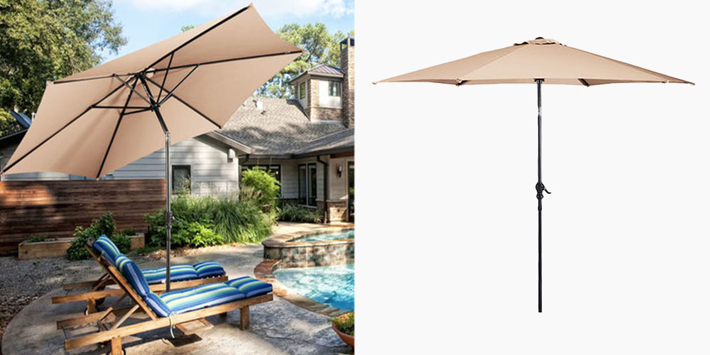 Costway 10FT Patio Umbrella 6 Ribs Market Steel Tilt W/ Crank Outdoor Garden Beige