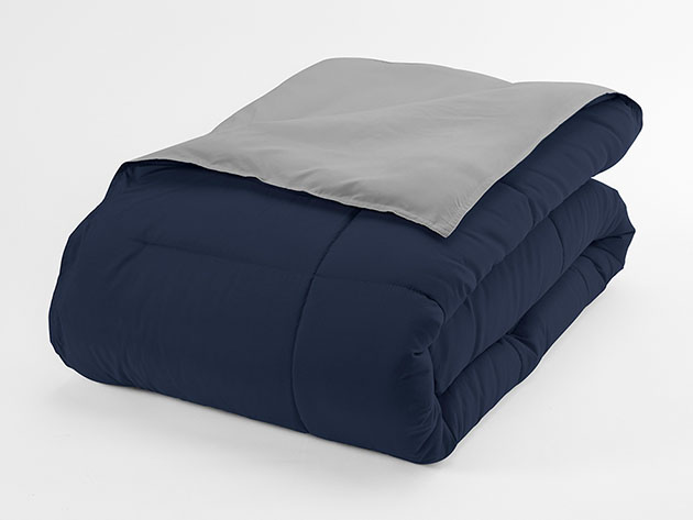 Down Alternative Reversible Comforter Set (Navy & Light Gray)