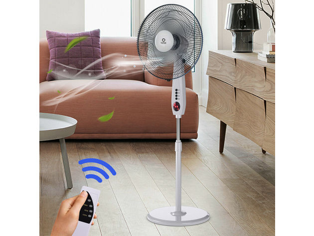 Costway 15'' Pedestal Fan Stand 5 Blades 3-Speed 3 Mode Height Adjustable Remote Control 