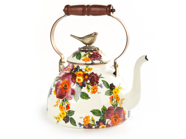 MacKenzie-Childs Flower Market 3 Quart Tea Kettle with Bird