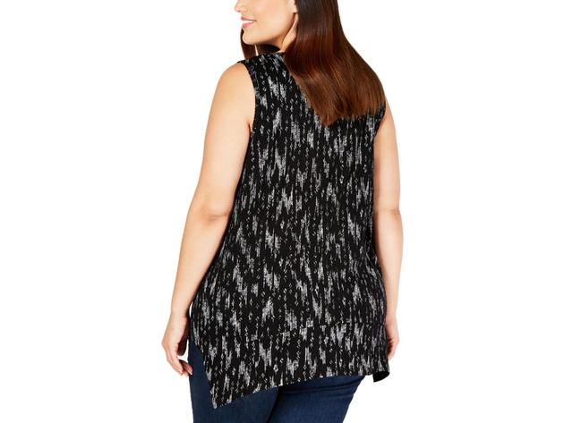 Style & Co Women's Plus Printed Scoop Neck Tank Top Black Size 2X