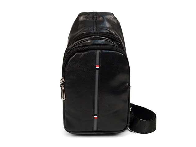 Black Crossbody Leather Sling Backpack with Adjustable Strap
