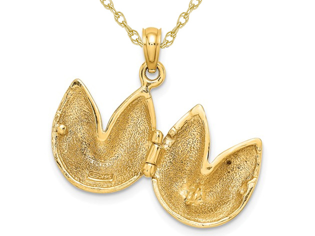 14K Yellow Gold Fortune Cookie Charm Pendant Necklace with Chain