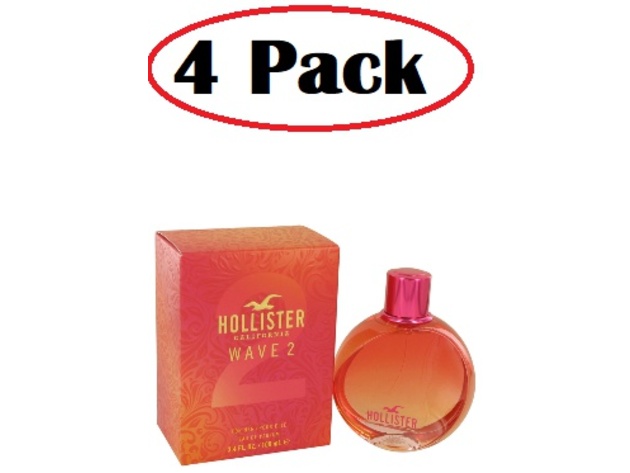 4 Pack of Hollister Wave 2 by Hollister Eau De Parfum Spray 3.4 oz