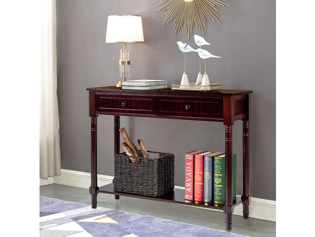 Costway Console Table Drawers Bottom Shelf Accent Sofa Entryway Hall Espresso