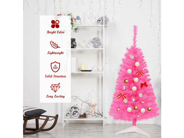3 Foot Premium Mini Artificial Christmas Tree Pink w/ Plastic Stand
