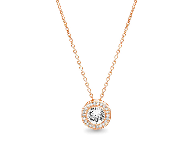 Pave Halo Disc Necklace & Stud Earrings with Swarovski Crystals (Rose Gold)