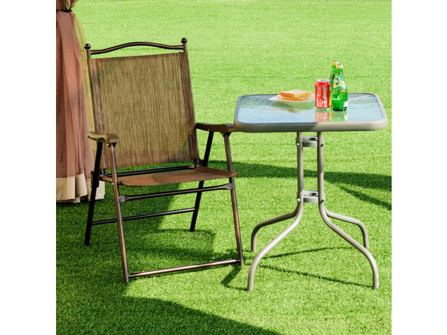 Details about   Set of 2 Patio Folding Sling Back Chairs Camping Deck Garden Beach Brown 