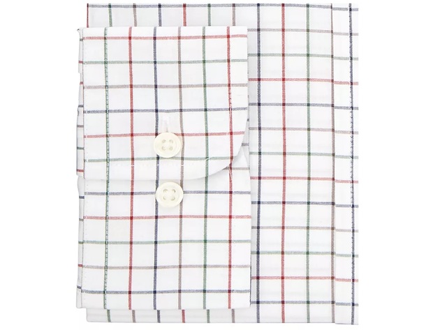 Club Room Men's Stretch Tattersall Dress Shirt White Size 16x34-35
