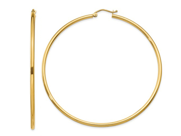 14K Yellow Gold Extra Large Hoop Earrings 2 1/2 Inch (2.00 mm)