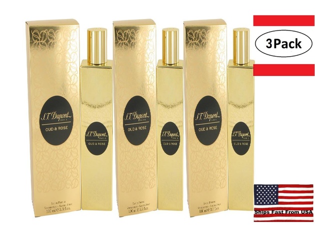 3 Pack ST Dupont Oud & Rose by ST Dupont Eau De Parfum Spray (Unisex) 3.3 oz for Women