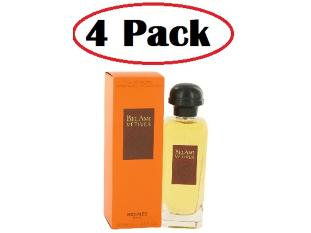 4 Pack of Bel Ami Vetiver by Hermes Eau De Toilette Spray 3.3 oz