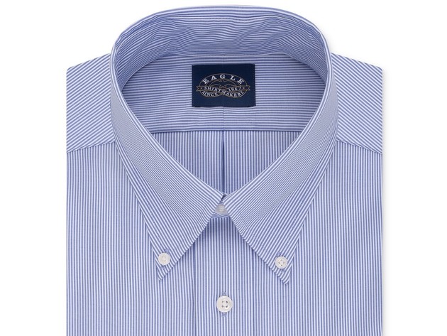 Eagle Men's Big & Tall Classic-Fit Stretch Collar Non-Iron Blue Stripe Dress Shirt Blue Size 17-37-38
