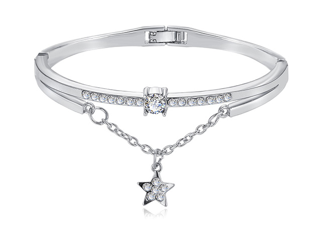 White Pav'e Celestial Bangle (Silver Plated)