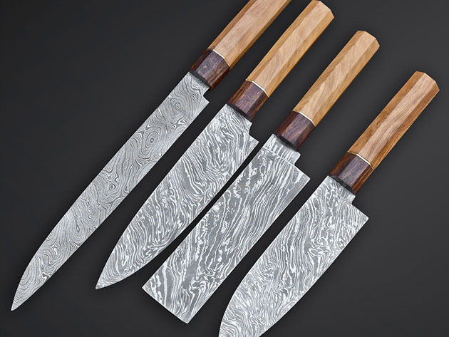 Japanese Pro Olive Wood Kitchen Knives: Set of 4