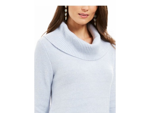 Style & Co Women's Lurex Cowl-Neck Sweater Light Blue Size Large